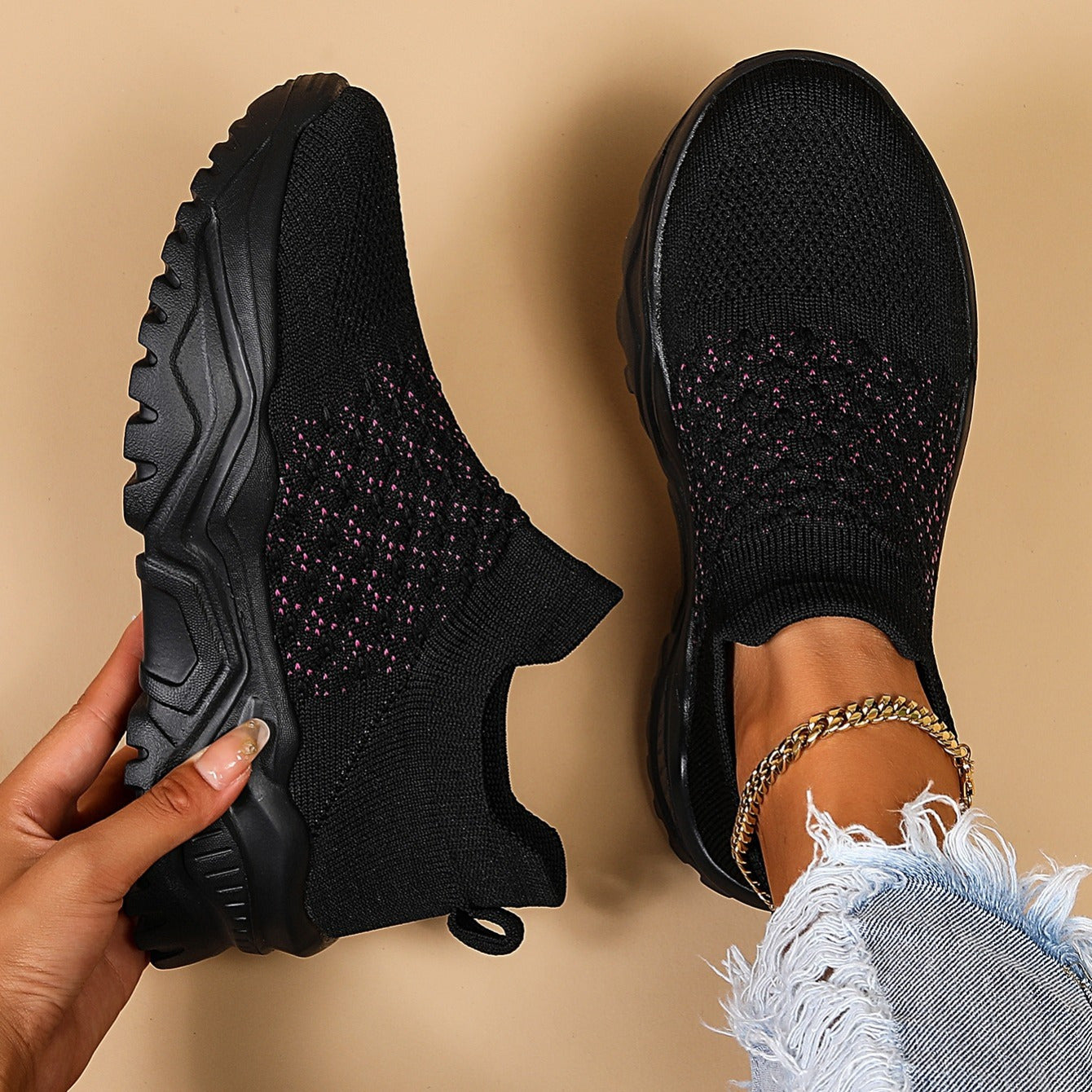 Ortho Slip1.0-Black Pink Polka Dots