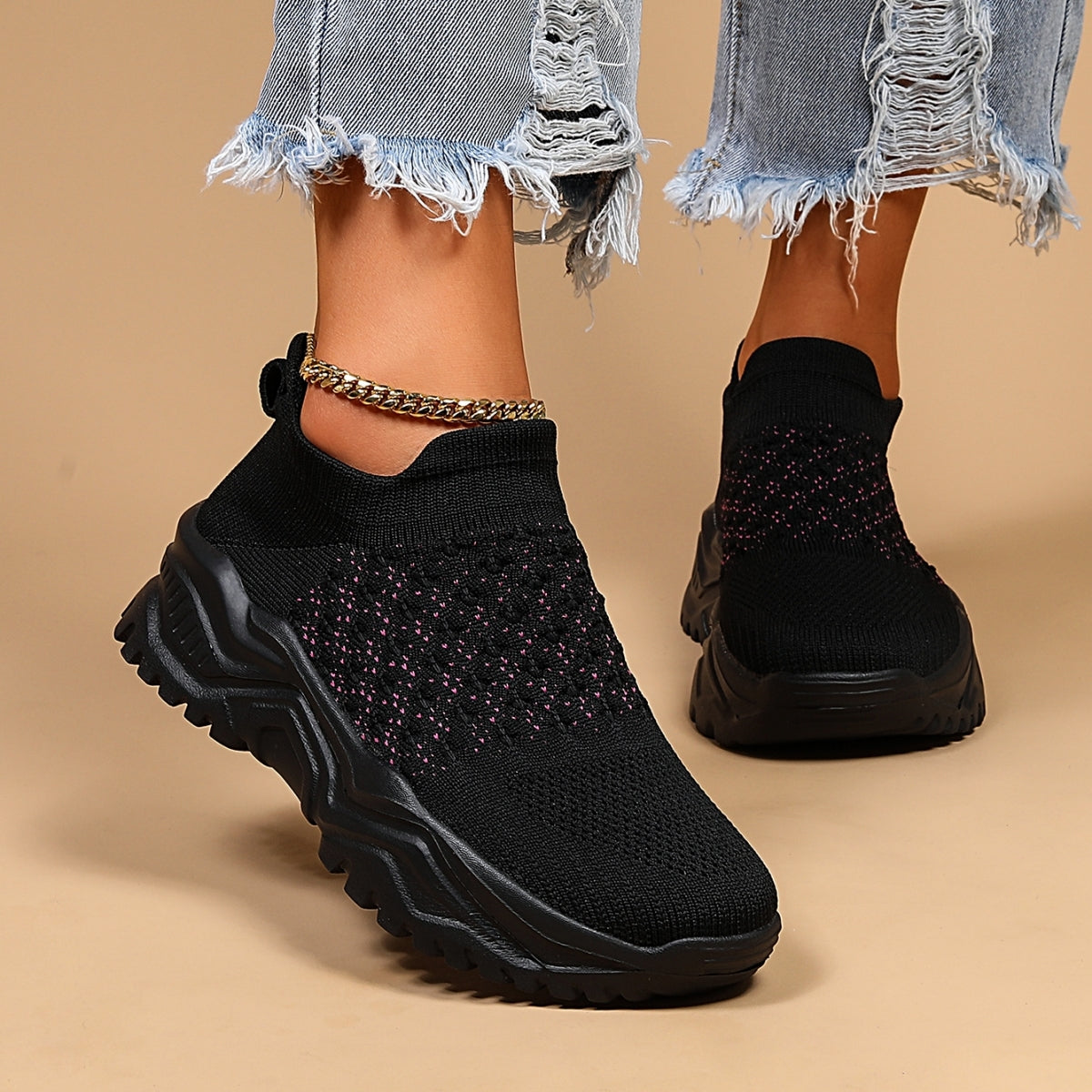 Ortho Slip1.0-Black Pink Polka Dots